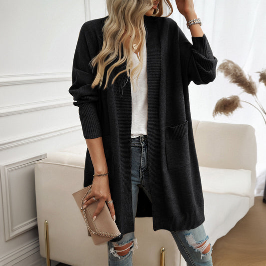 Diyun autumn and winter women's bat sleeve temperament cardigan solid color sweater coat