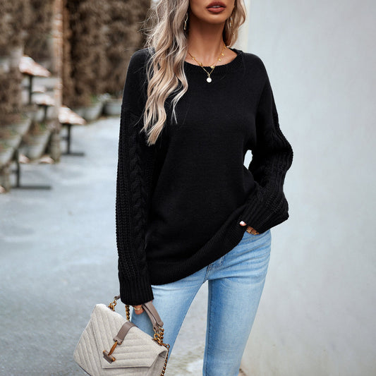 Women's autumn and winter round neck sweater long sleeve knitted sweater tops