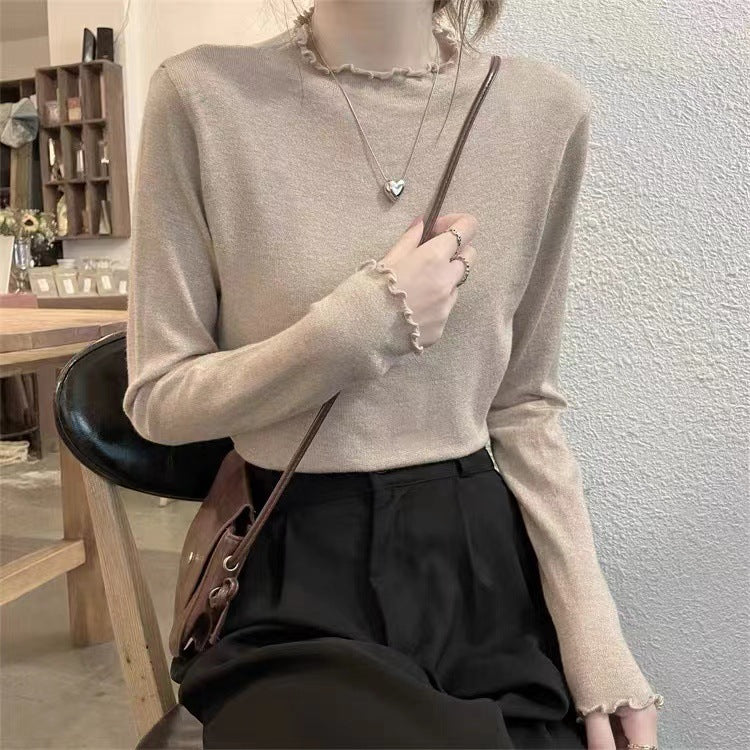 Simple and versatile knitted sweater, slim fit, solid color, long sleeves and short style