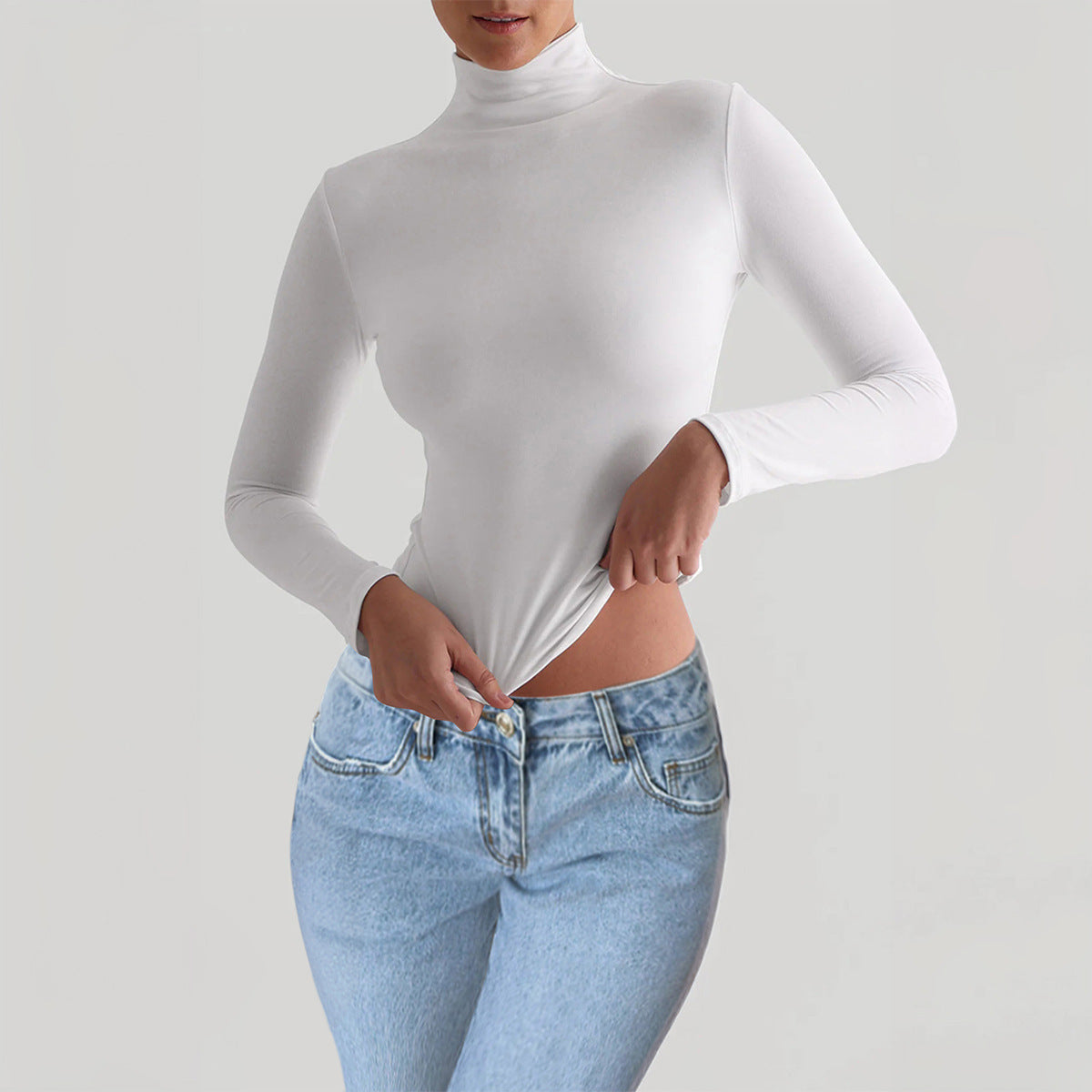 Autumn and winter women's slim solid color knitted bottoming long-sleeved top