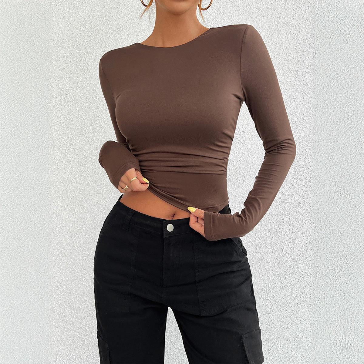 Autumn and winter women's temperament slim round neck knitted long sleeve top