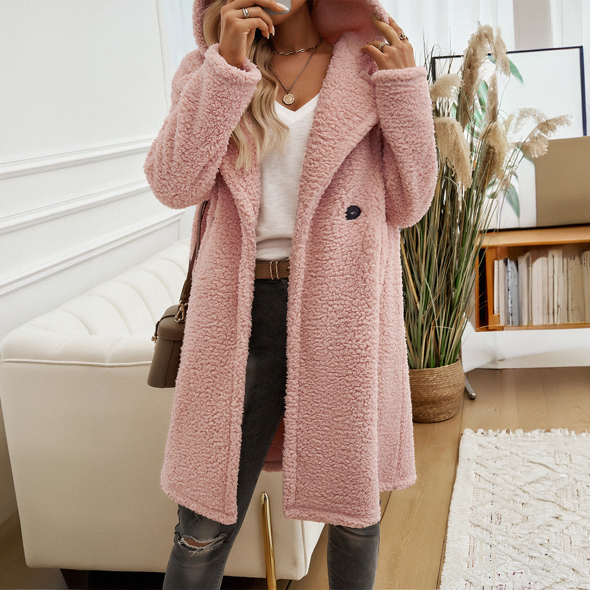 Autumn and winter temperament casual loose hooded knitted jacket for women