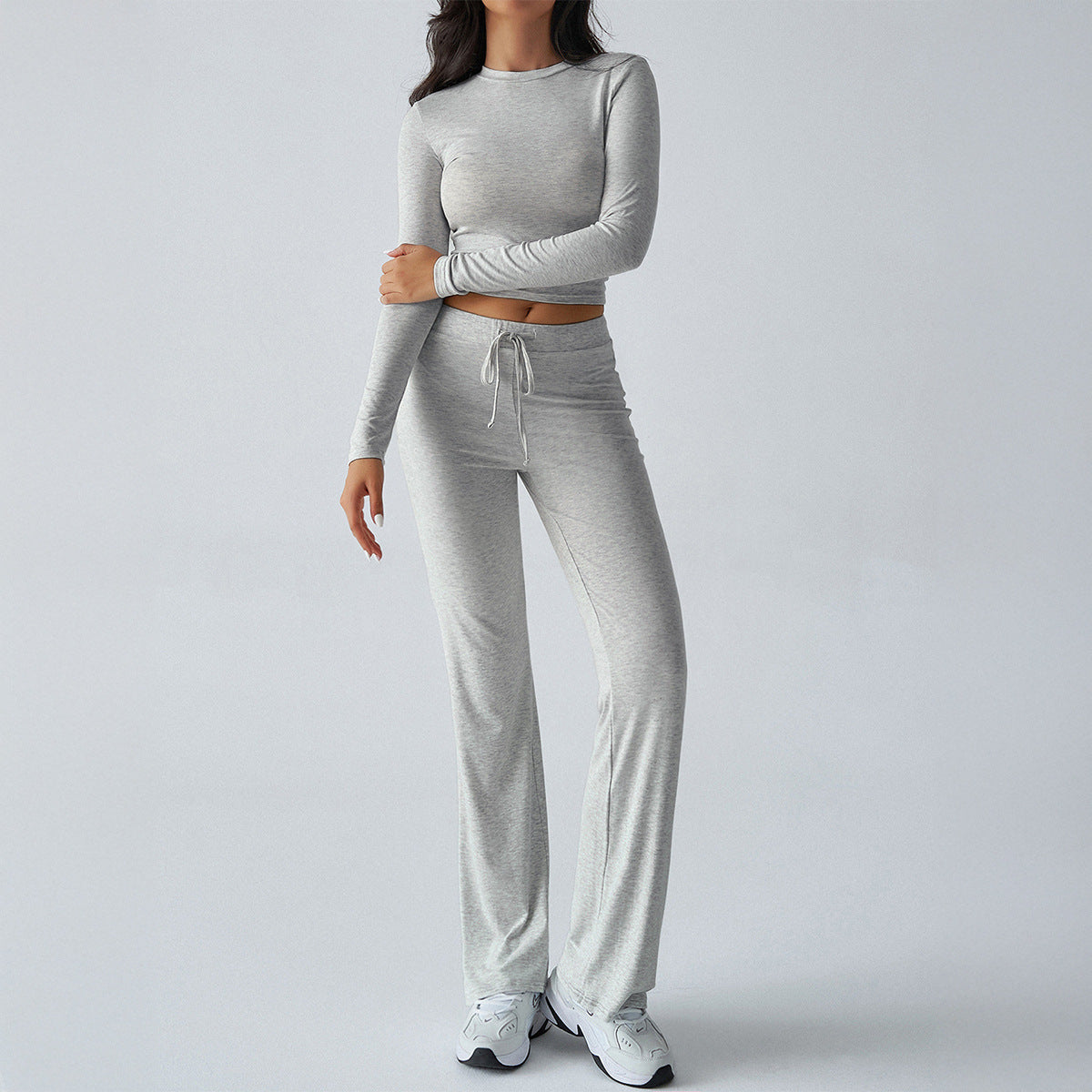 Autumn and winter leisure sports style slim fit long sleeve top lace-up trousers suit for women