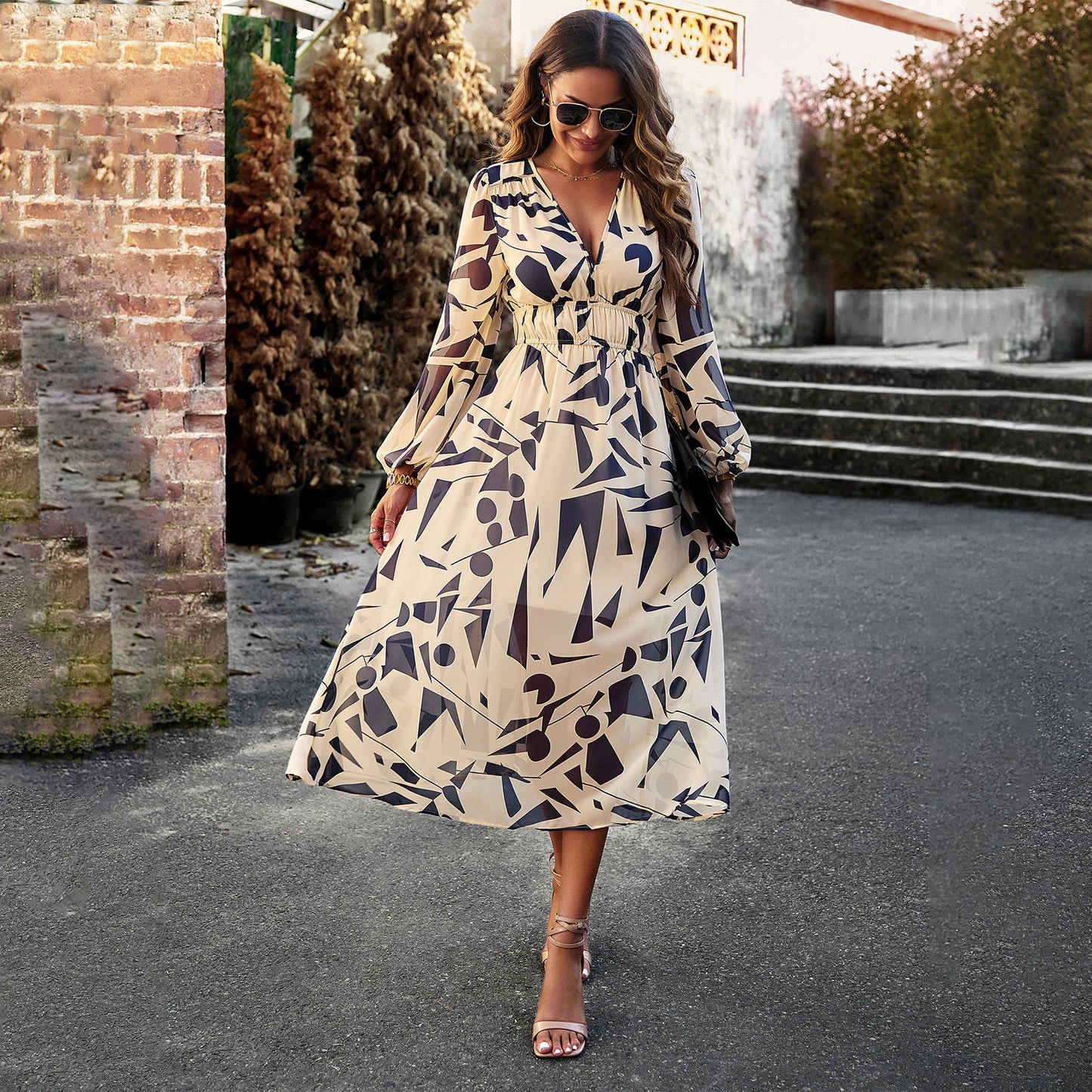 Dress autumn foreign trade women's clothing holiday leisure printed long dress