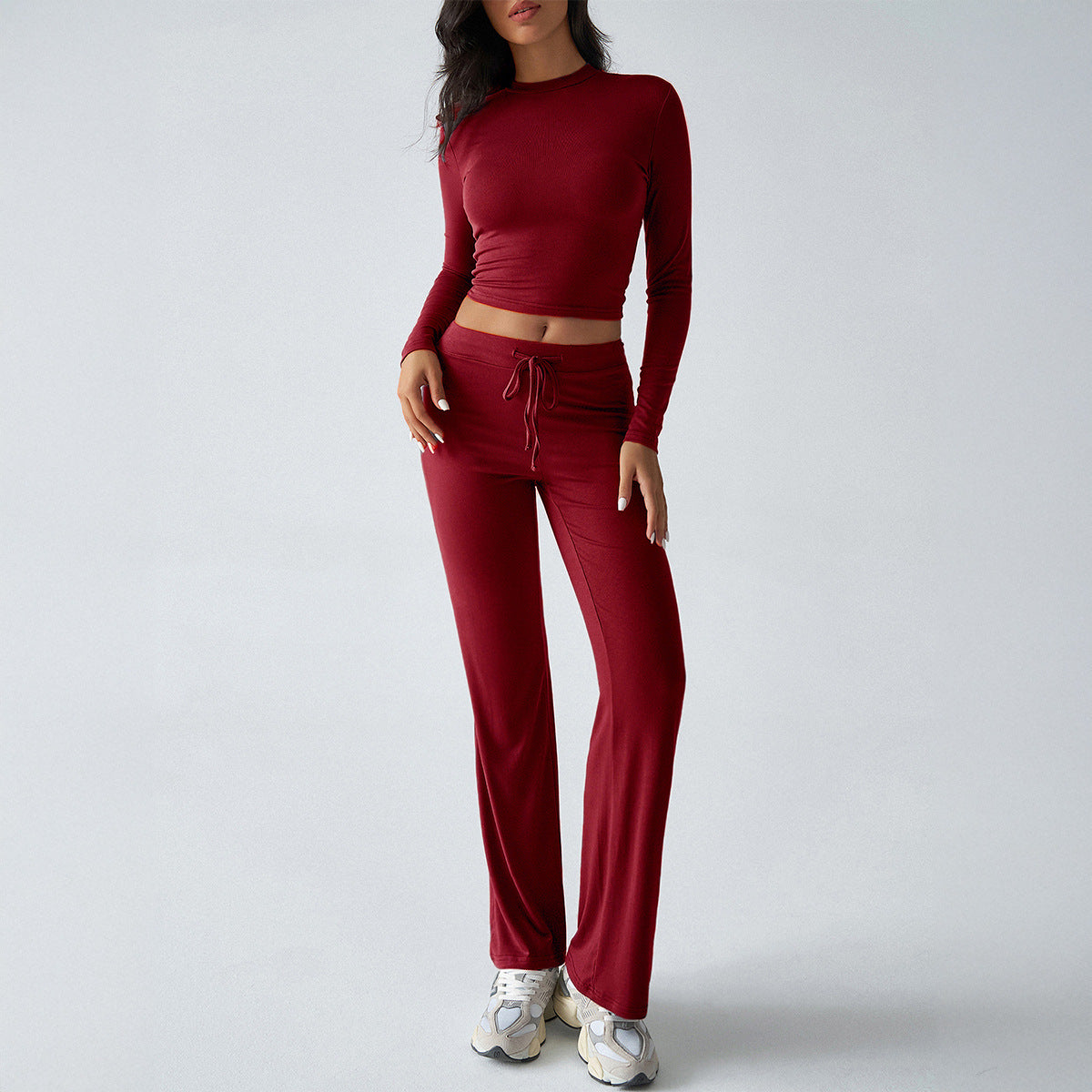 Autumn and winter leisure sports style slim fit long sleeve top lace-up trousers suit for women