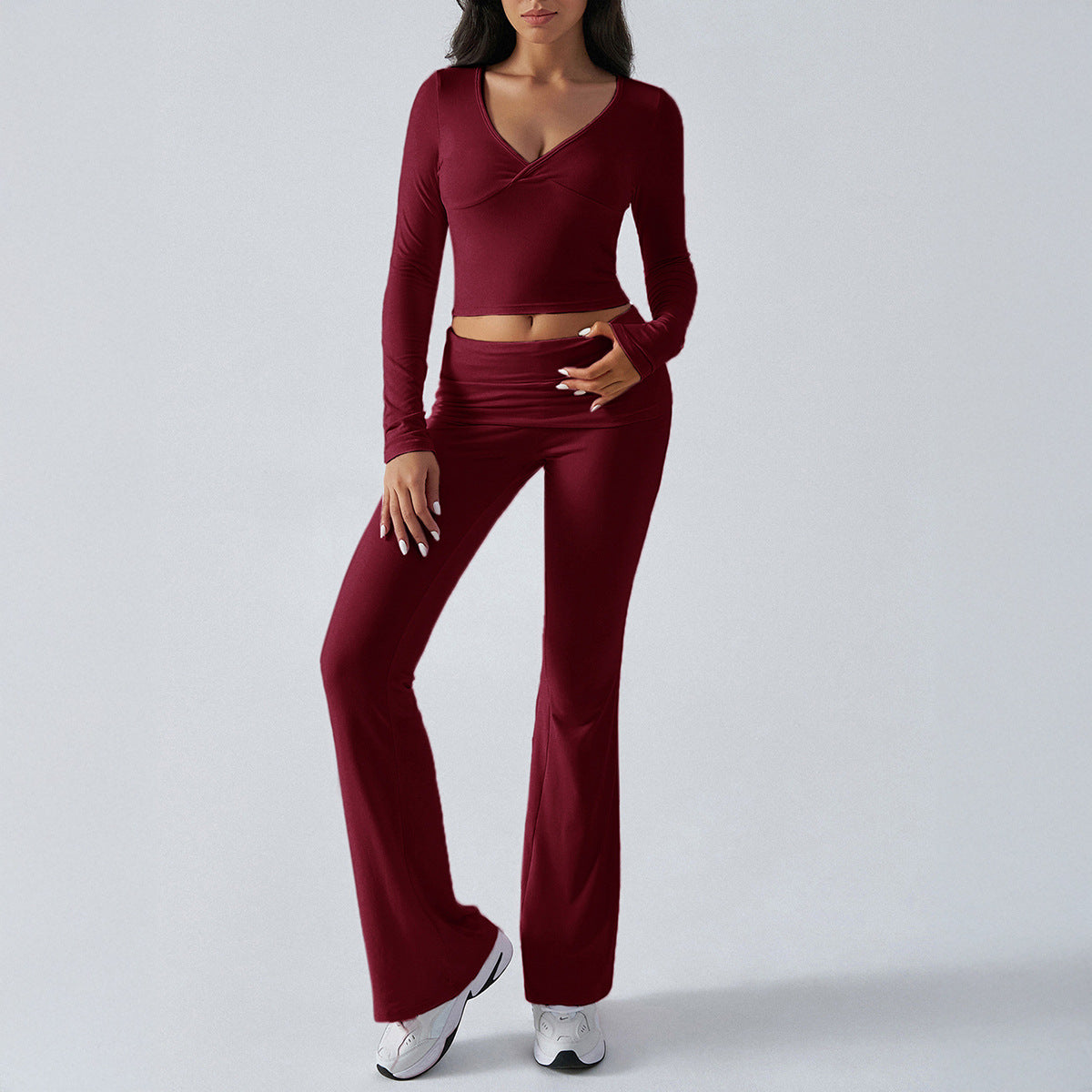 Casual sports slim fit knitted long-sleeved trousers two-piece suit